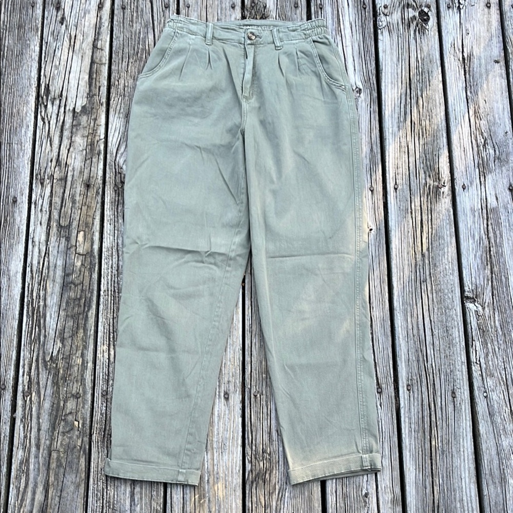 Army green High Rise Pleated Front Trousers with Elastic Waistband